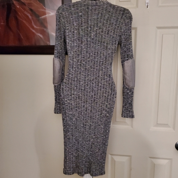 Ribbed Faux Leather Elbow Enhanced Bodycon Sweater Dress, Size Medium - Picture 4 of 6